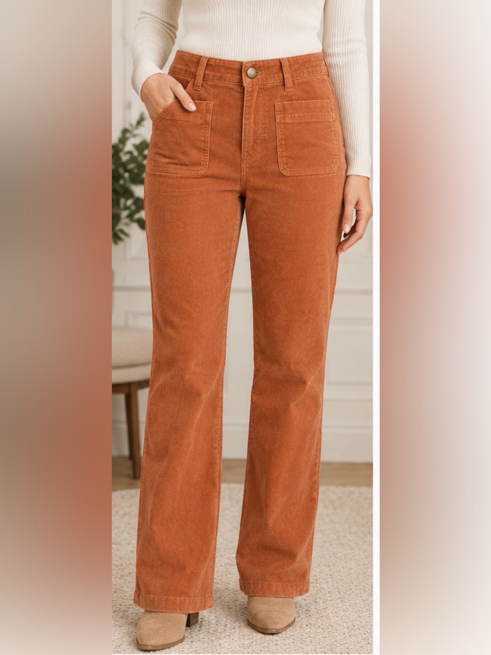 Draper James Wide-Leg Corduroy Jeans in Burnt Orange